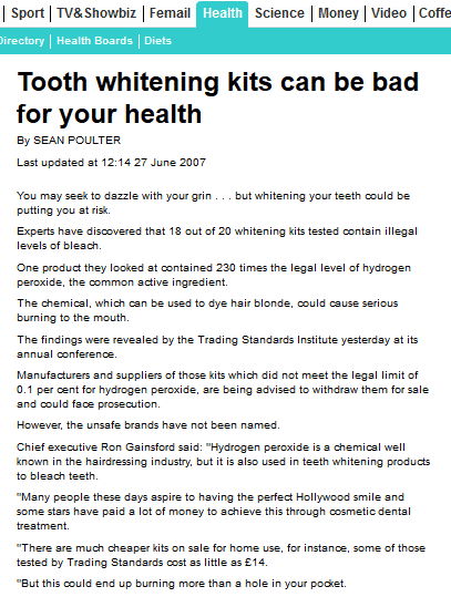 Tooth whitening kits can be bad for your health